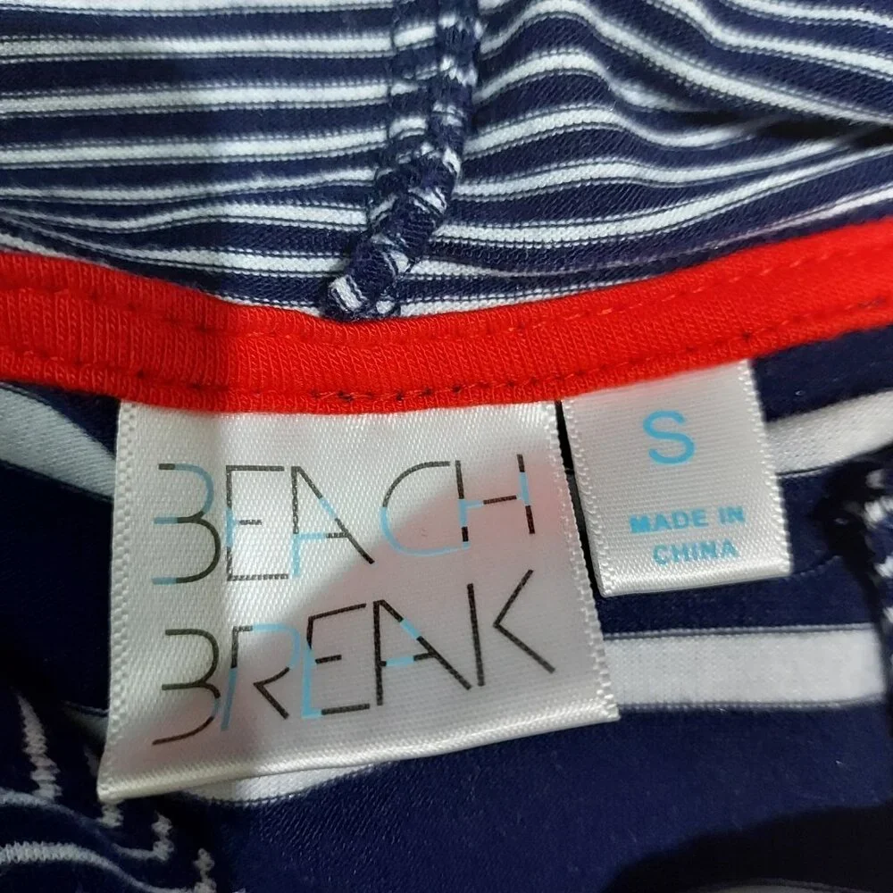 Beach Break Nautical Size S Navy and white Cabana Swim cover-up Hooded - Picture 10 of 10